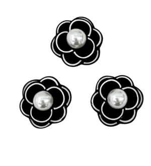 Aplique Chaton Flor Preta Com Contorno Branco Com Perola (unidade)